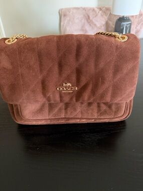 Coach Quilted Suede Shoulder Bag in Chestnut Brown with Gold Hardware